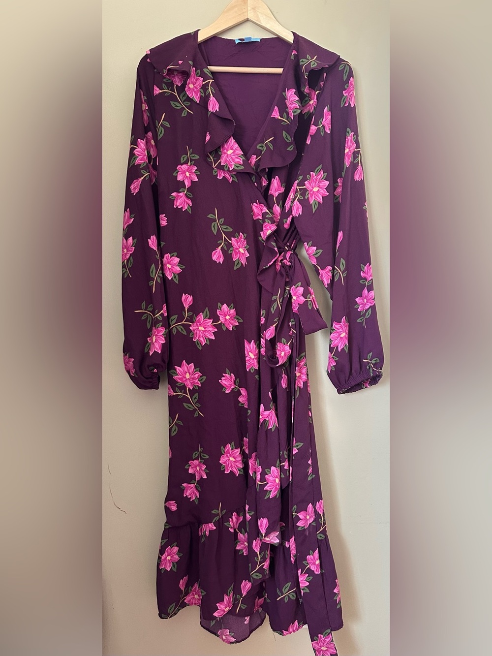 Draper James RSVP Plum Floral Ruffle Wrap Surplice Midi Dress 1X - Picture 2 of 9